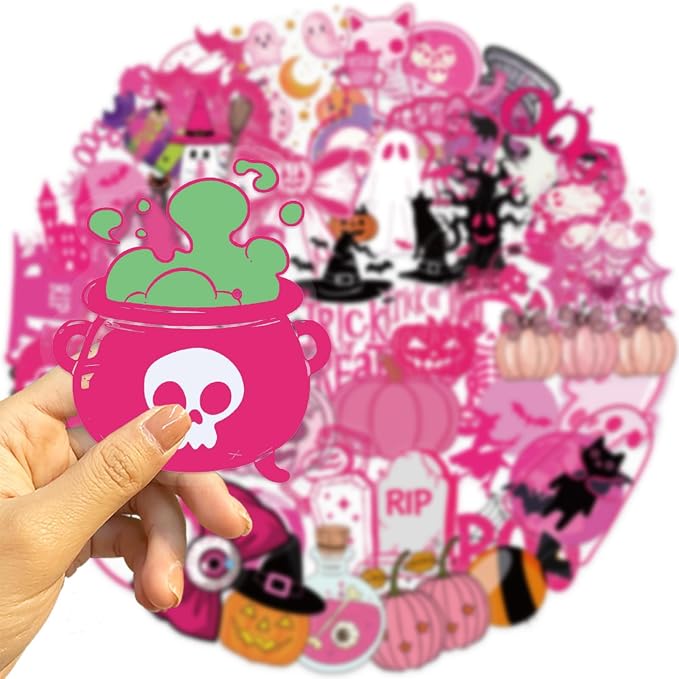 50 Pcs Clear PET Pink Halloween Stickers Decals - Image 8
