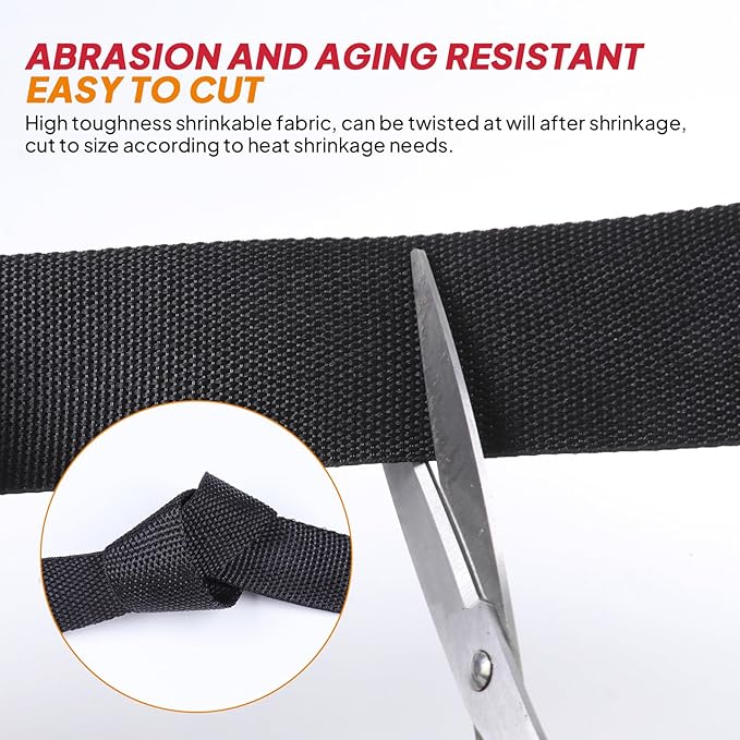 Black 2:1 Ratio Automotive Heat Shrink Braided Sleeving,Wear-Resistant Flat Woven Shrinkable Sleeve Fabric Car Cable Wires Hoses Protection (1/2"-35ft)