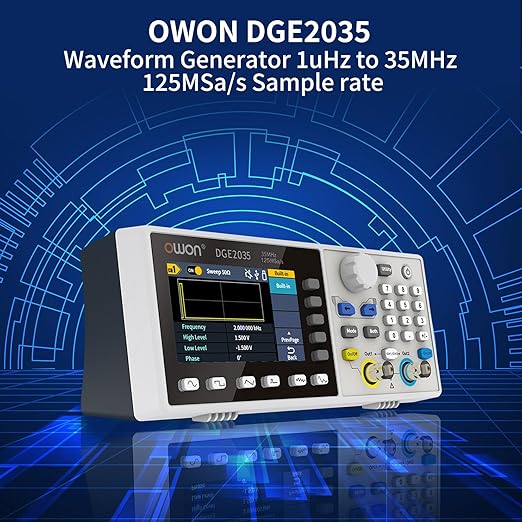 OWON DGE2035 Dual-Channel Arbitrary Waveform Generator, 35MHz Function Generator, 125MSa/s Sampling Rate, 14-bit Resolution, 3.6” TFT LCD, Signal Generator with AM/FM/FSK Modulation, PC Control