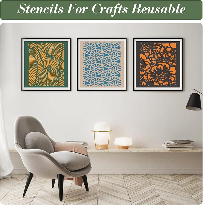 Geometric Texture Stencils for Crafts Reusable 16Pcs Stencils | DIY Art - Image 2