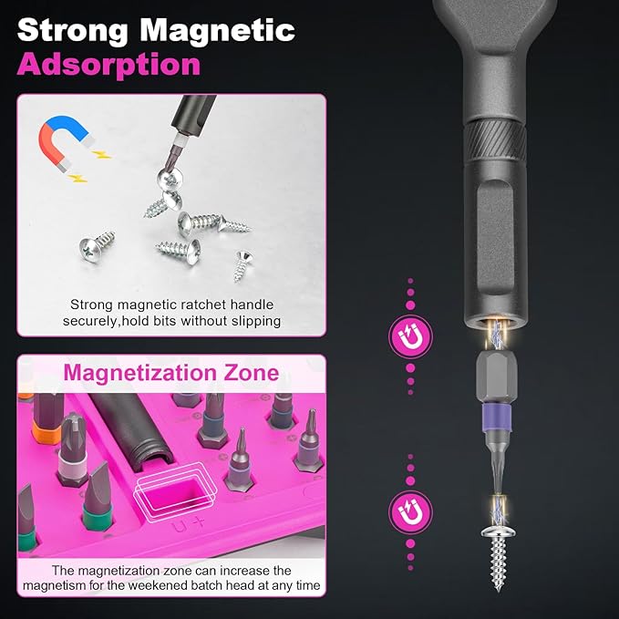 Ratchet Screwdriver Set, 42-in-1 Magnetic Bit Screwdriver Set With Detachable Ratchet Handle, Repair Tool Set for Furniture, Computers, Bicycles and DIY Project, Screwdriver Tool Kit for Women