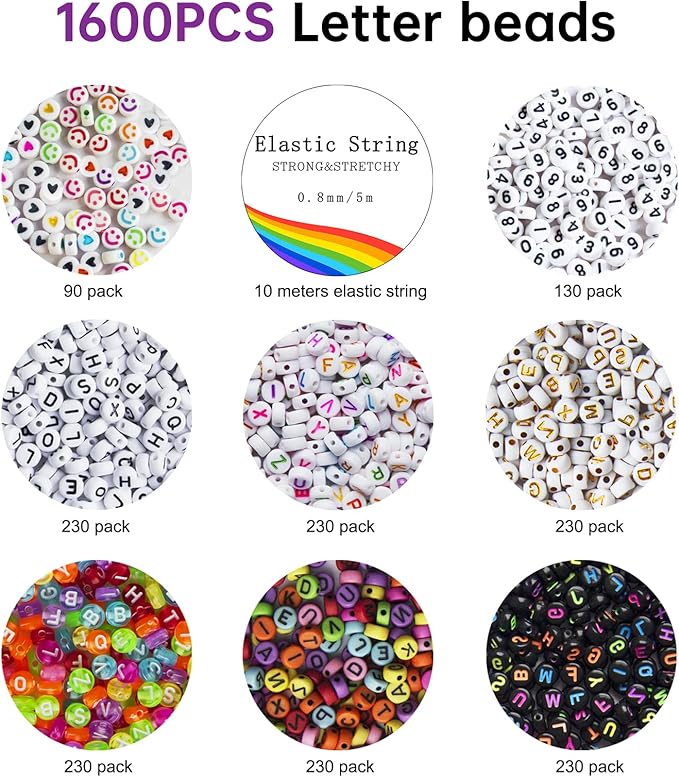 Redtwo 1600 Pcs Letter Beads Kit, 6 Styles of Colorful Alphabet Beads - Image 5