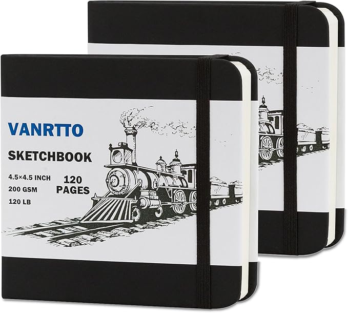 Vanrtto Sketch Book, Square Mixed Media Sketchbook 4.5x4.5 in 2 Pack | by YOURHAPPYTIMECOMPANION