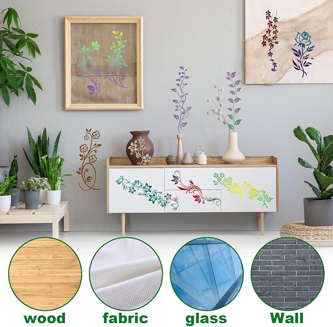 12pcs Leaf Vine Stencils, Leaves & Flower Stencil Reusable Floral Stencil - Image 5