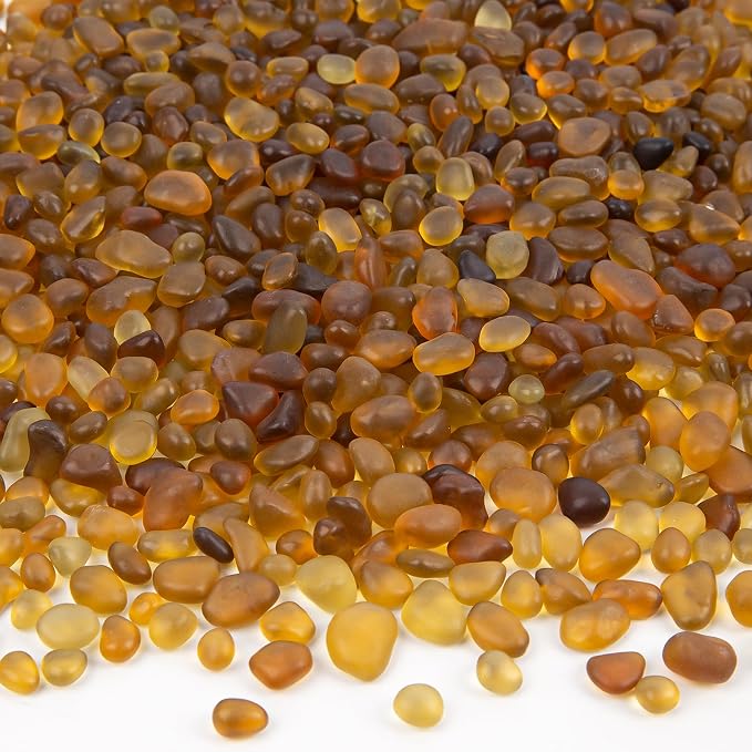 Sea Glass Stones for Crafts About 2.75LB Brownish Yellow Glass Pebbles by QEQEKAKA