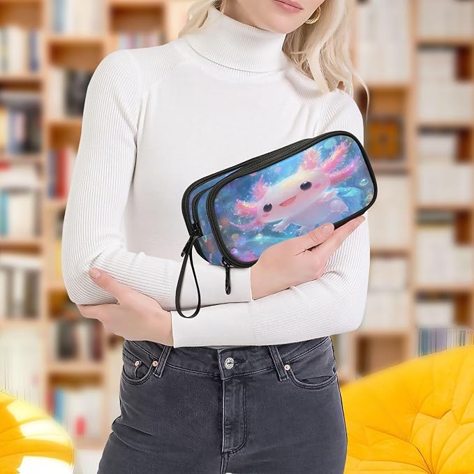 Shiny Axolotl Pencil Case Box Boys Girls Large Pencil Pouch Zipper Compartments - Image 8