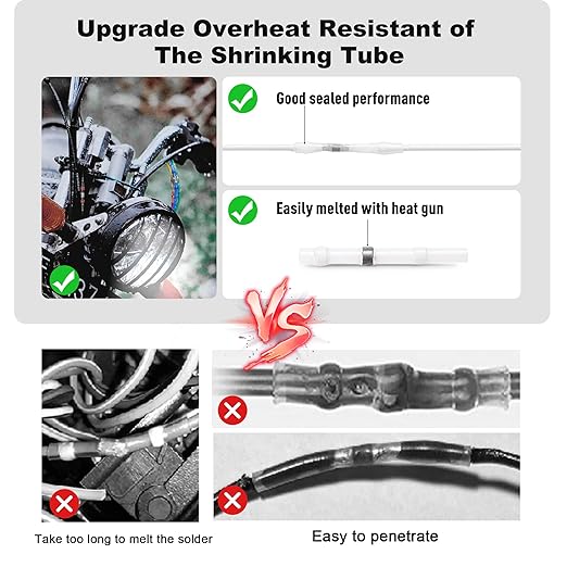 Kuject 100PCS Solder Seal Wire Connectors AWG 26-24, White Solder Seal Heat Shrink Butt Connectors Terminals Waterproof Wire Splice Connector for Marine Boat Wire Joint