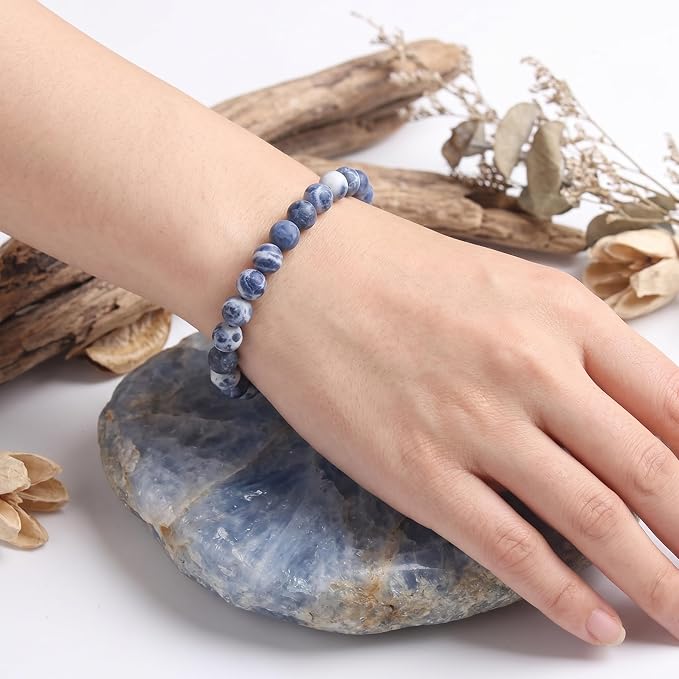 48pcs Natural Matte Blue Sodalite Gemstone Beads，8mm Frosted Round Loose Stone - Image 6
