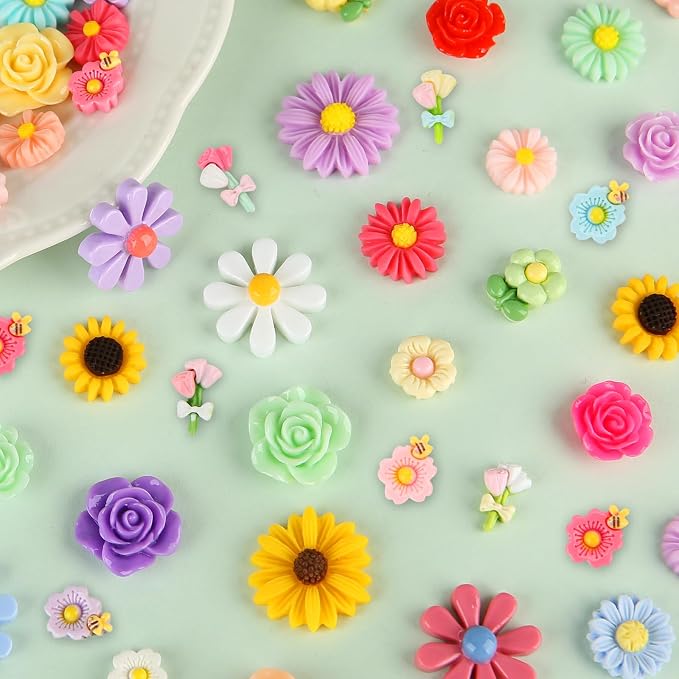 120pcs Mini Resin Flowers for Crafts, Cute Small Tiny Flatback Resin Flower | - Image 5