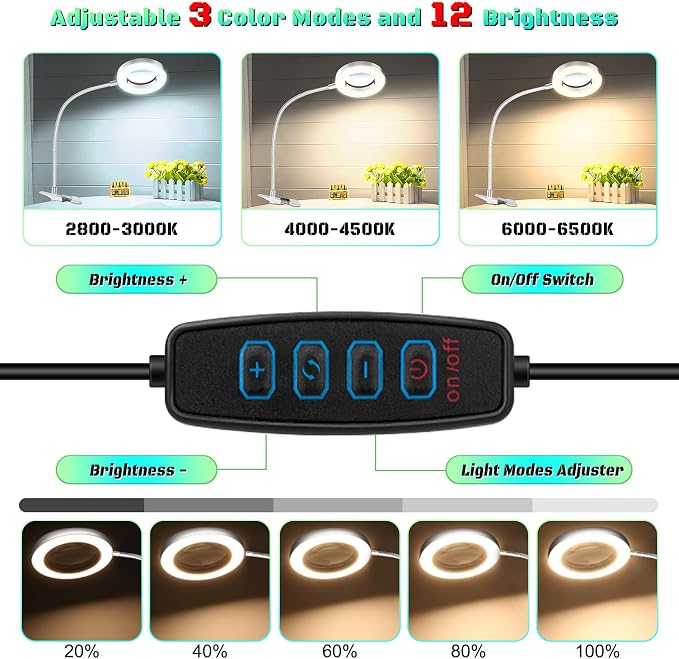 10X Magnifying Glass with Light, Clip on Mganifier with Light, 48 LED Desk Lmap - Image 3