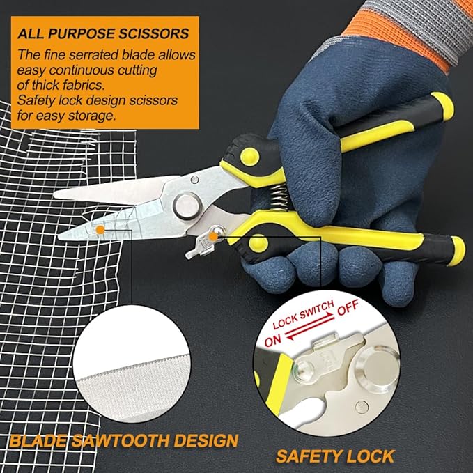8 Inch Heavy Duty Scissors, Multifunction Shears for Cutting Cable Wires, Cardboard (8-Inch Straight Snips)