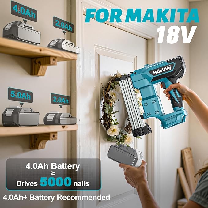 Cordless Brad Nailer 2-in-1 Compatible with Makita Battery, 5/8 to 1-1/4 Inch Electric Nail Gun/Staple Gun, 18 Gauge Nail Gun Brushless Motor with 1000 Nails for Wood Carpentry