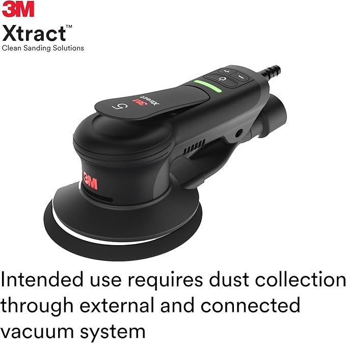 3M Xtract Electric Random Orbital Sander, Ergonomic and Lightweight ROS, 88758, 5 in, Central Vacuum, 3/16 in Orbit, 110V, 350W Motor, Metal Fabrication, Woodworking, Black