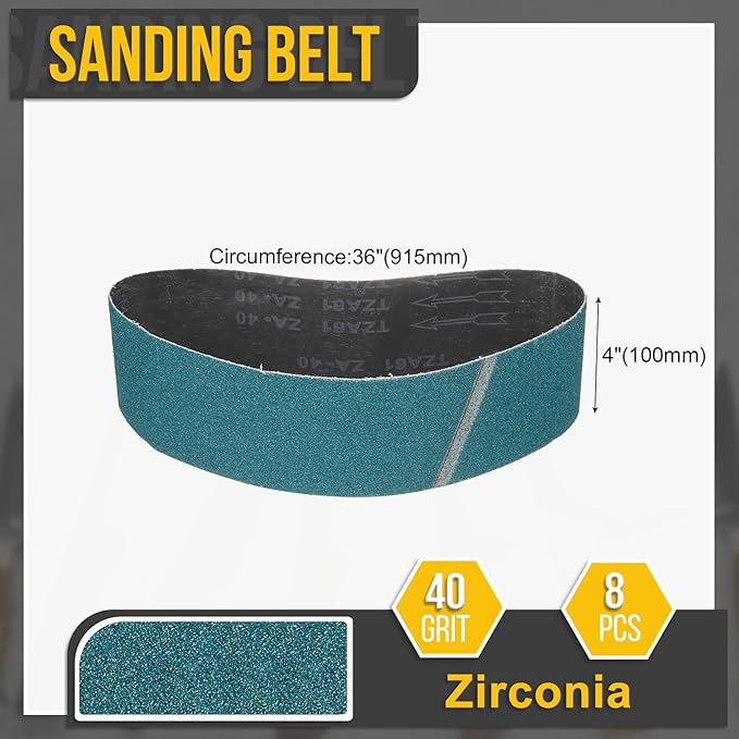 4 x 36 Inch Sanding Belt, 8 Pcs 40 Grit Zirconia Knife Sharpener Belts Work Sharpening for Belt Sander Knife Carving Tool Metal Working
