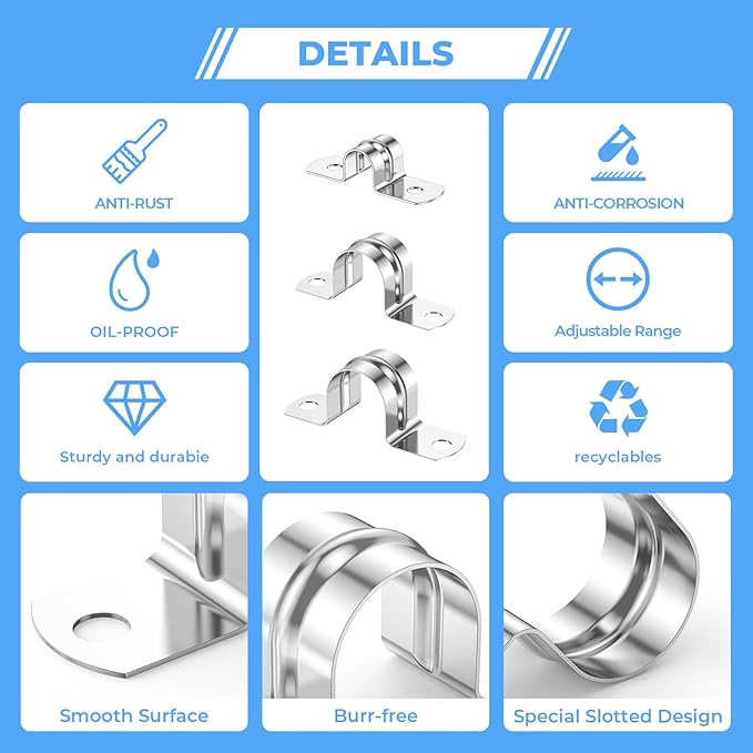 24Pcs 3 3/16 Inch (80mm) 304 Stainless Steel Conduit Clamps, U-Tube Strap Pipe Clamp 2 Hole Strap U Bracket Rigid Pipe Metal Conduit Strap Tension Clips U-tube Clamp