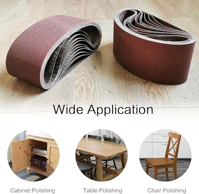 4x24 4 x 24 Sanding Belt Pack 4-Inch x 24-Inch,12 Pcs(4 Each of 80 120 150 Grits) Aluminum Oxide for Sander