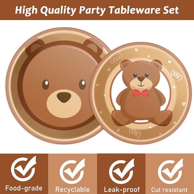 96 Pcs Bear Baby Shower Party Plates Decorations We Can Bearly Wait Baby - Image 3