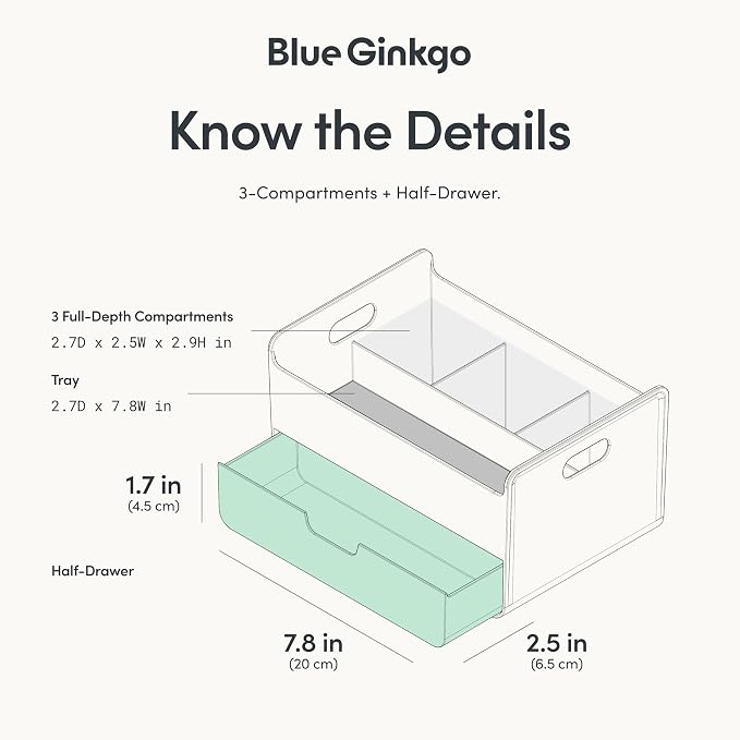 BLUE GINKGO Portable Desk Organizer – Compact 3 Compartment, Half-drawer - Image 4