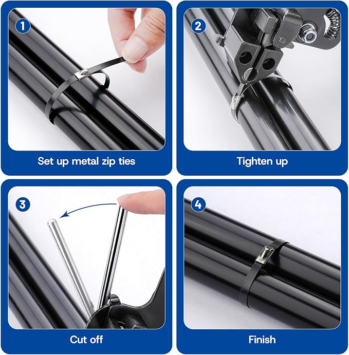 Stainless Zip Ties Heavy Duty Outdoor Metal Zip Ties Gun Set Fastening Cable Gun Tool with 300 PCS Ties for Chain Link Fence, Exhaust Pipe, Farms, Poultry Fence