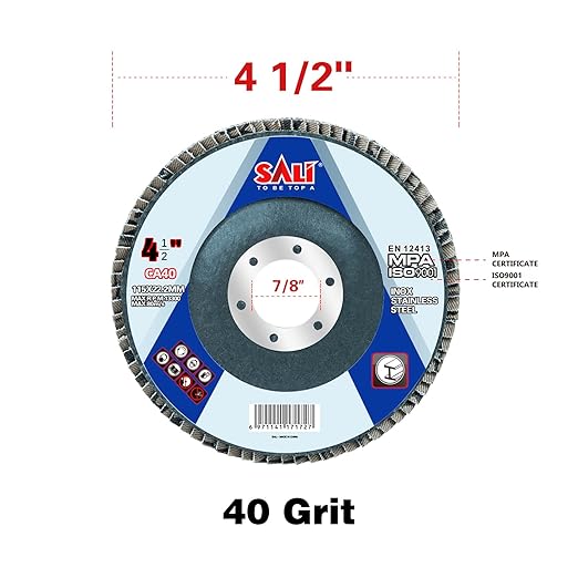 Sali 100 Pack Flap Disc 40 Grit 4.5" x 7/8-Inch Sanding Disc Bevel Type #29 Premium and Industrial Grade Angle Grinder Grinding Wheel High Performance Edge Grinding