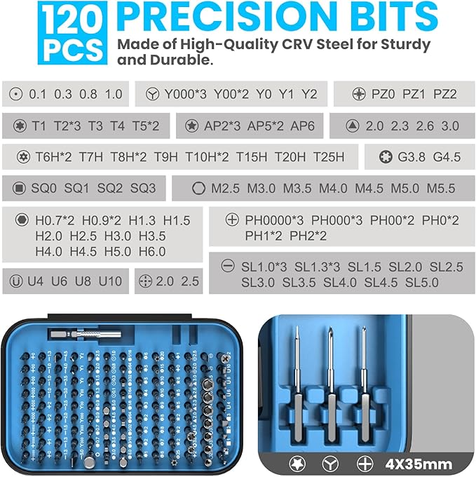 150 IN 1 Precision Screwdriver Set, 120 Bits Full Range Small Screwdriver Set, Magnetic Mini Repair Tool Kit for Ring Doorbell, Laptop, Switch, PS5, Xbox, Macbook, iPhone, Watch, Glasses - Navy Blue