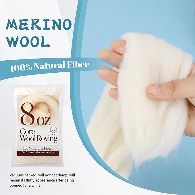 Wonvoc Core Wool for Needle Felting, 8 OZ White Merino Wool Roving, Soft - Image 3