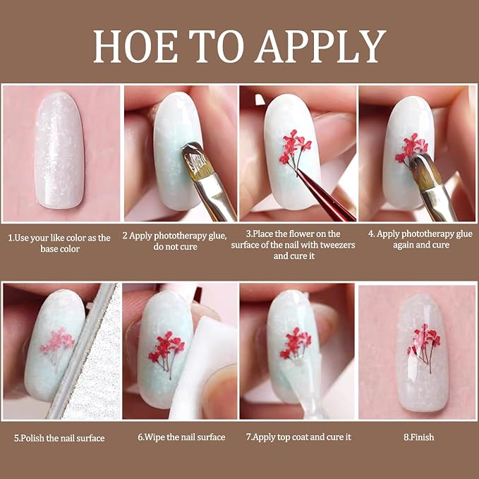 Dried Flowers for Nails, 8 Boxes 3D Dried Flowers Nail Art Stickers Decals - Image 9