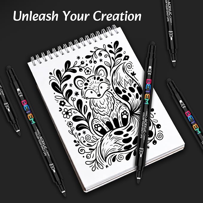 Betem 6 Black Dual Tip Acrylic Paint Markers, Fabric Decorating Kits Premium - Image 5