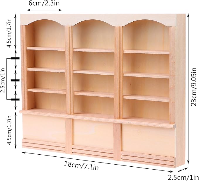 1:12 Scale Dollhouse Miniature Bookcase Display Shelf Locker Solid Wood - Image 2