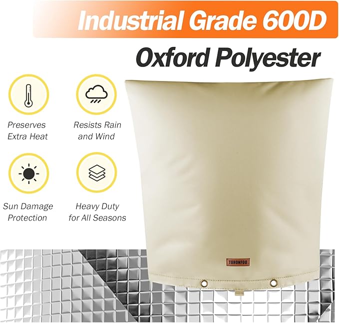 Backflow Preventer Pipe Insulation Cover (5°F) - Irrigation Sprinkler Valve Insulated Pouch - Water Well Pump Cover - Sturdy 5 Layers for Winter Freeze Protection, 20" W x 20" H, Beige
