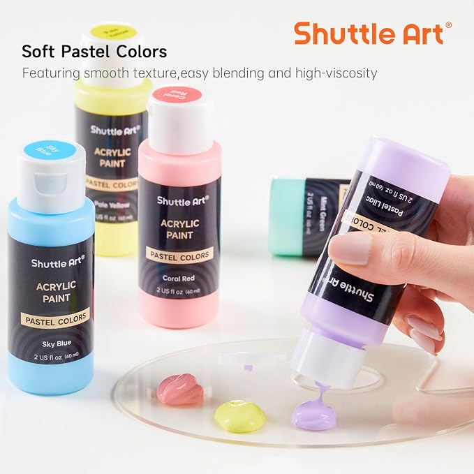 Shuttle Art 40 Pack Pastel Acrylic Paint Set, 30 Colors, 60ml/2oz Bottles - Image 5