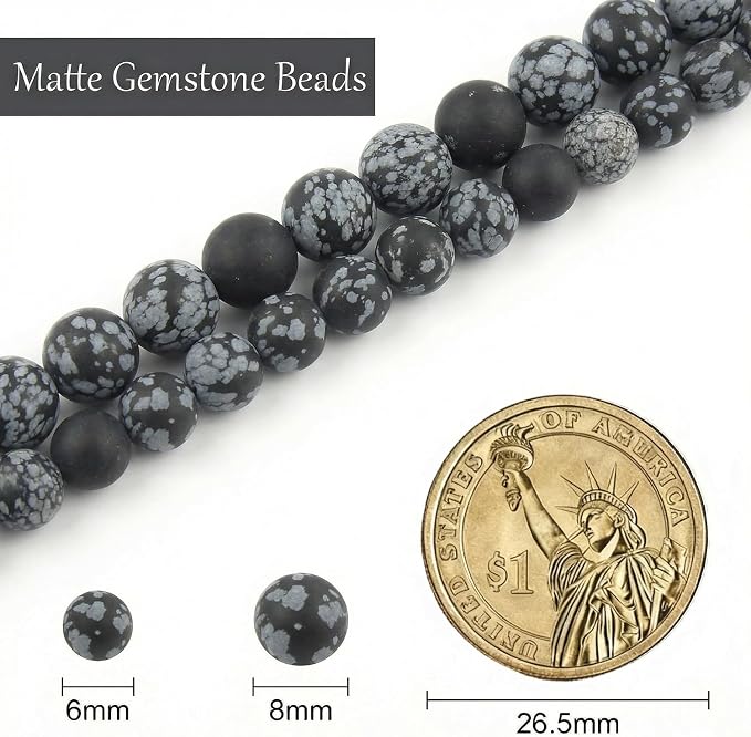 6mm Matte Snowflake Obsidian Bead, 15-Inch Matte Round Loose Stone Beads - Image 3