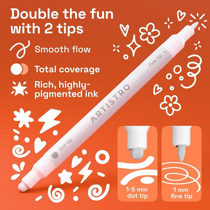 ARTISTRO 5 White Dual-Tip Acrylic Paint Markers – Paint Pens Set - Image 2