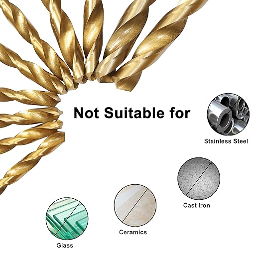 230 Pcs Drill Bit Set(1/16“-1/2”), 135° Tip Titanium Coated High Speed Steel, Twist Drill Bit Kit for Iron, Aluminum Alloy, Copper, Wood, Plastic, with Hard Storage