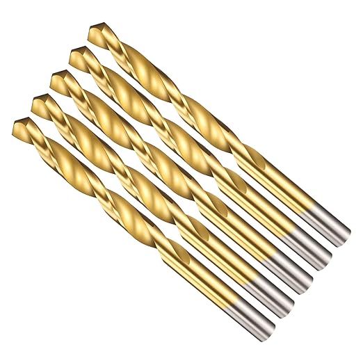 Drill Bit, 21/64" Cutting Diameter (8.334mm), 4241 HSS TiN Coated 118° Cutting Angle Versatile Jobber Bits - (Applications: for Drilling Plastic Wood Soft Thin Metal), 5-Pieces