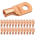 SELTERM 25pcs 6 AWG 1/4" Stud (Wide Pad) Battery Lugs, Ring Terminals, Heavy Duty Copper Wire Lugs, Battery Cable Ends, 6 Gauge Ring Terminal Connectors, UL Bare Copper Eyelets Battery Cable Lugs