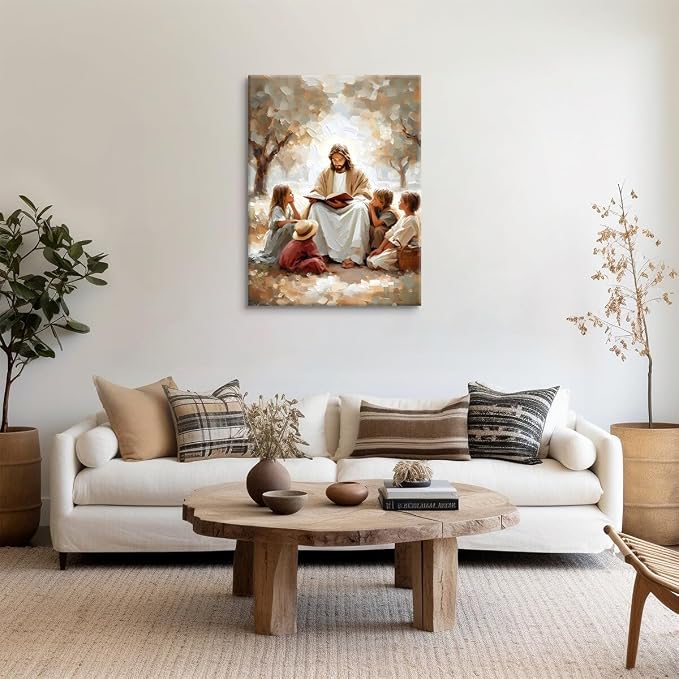 Jesus With Children Canvas Wall Art, 16x24in | Jesus Teaching Children Picture - Image 3