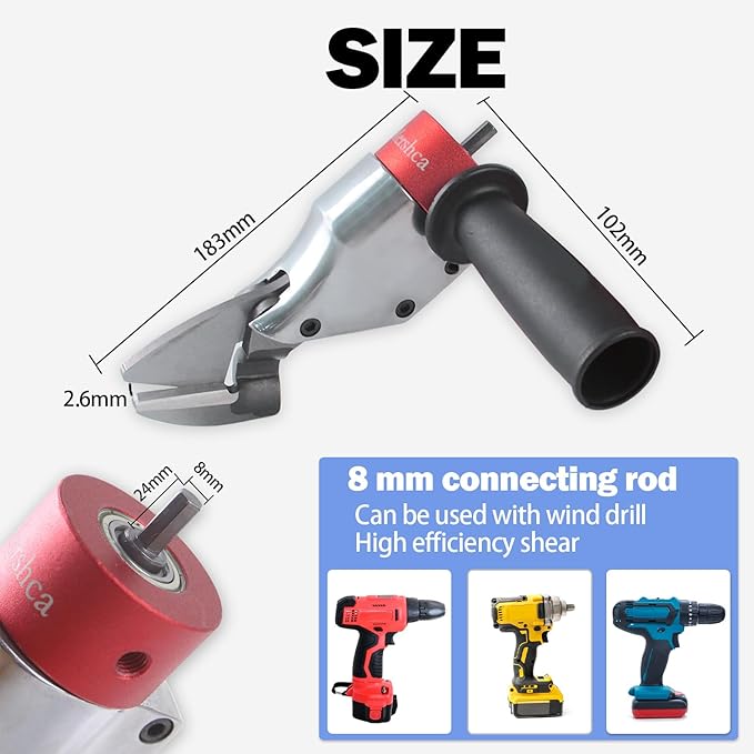 360° Pivoting Drill Metal Shear Attachment - for Curved & Straight Cutting, Professional Power Tool Accessory for Cordless & Corded Drills, Metal Cutter for Iron, Aluminum & Copper Sheets- R