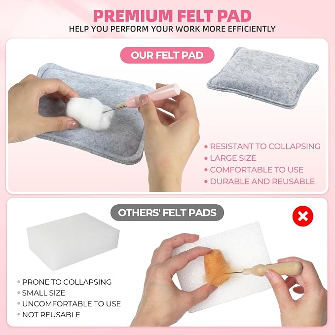 MOREJMTT Needle Felting Kit, Wool Felt Needle Felting Tools Foam Pad, Craft - Image 5