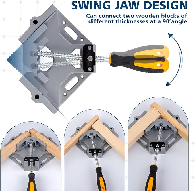 2pcs Right Angle Woodworking Clamp, With Adjustable Aluminum Alloy Swing Jaw, Single Handle Clamps, For Welding, Woodworking