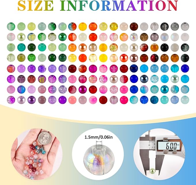 XSEINO About 1200PCS 6mm Glass Beads Bracelet Making Set, 144 Color Colorful - Image 2
