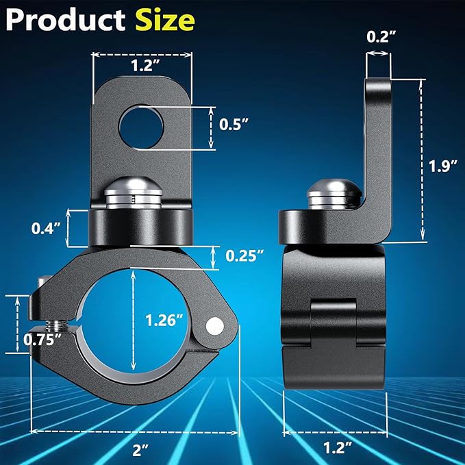 2PCS 360°Adjustable ATV Whip Light Mount, Heavy Duty CNC Light Bar Mounting Bracket for Motorcycle Golf Cart Universal 0.875''/1''/1.125''/1.26” Roll Cage