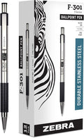 Zebra Pen F-301 Retractable Ballpoint Pen, Stainless Steel Barrel, Fine Point by ZebraPen