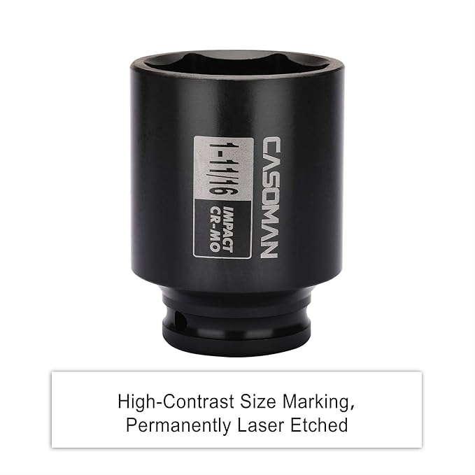 CASOMAN 6-Point 1/2-Inch Drive Deep Impact Socket- 1-11/16" (SAE), CR-MO, 1/2-inch Drive 6 Point Axle Nut Socket for Easy Removal of Axle Shaft Nuts (1-11/16")