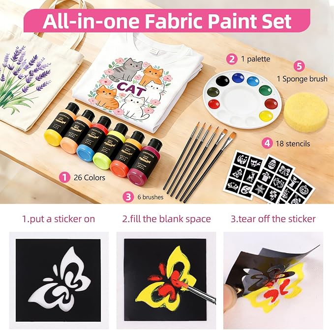 Colorful Permanent Fabric Paint, 26 Colors Soft Fabric Paint in Bottles - Image 6
