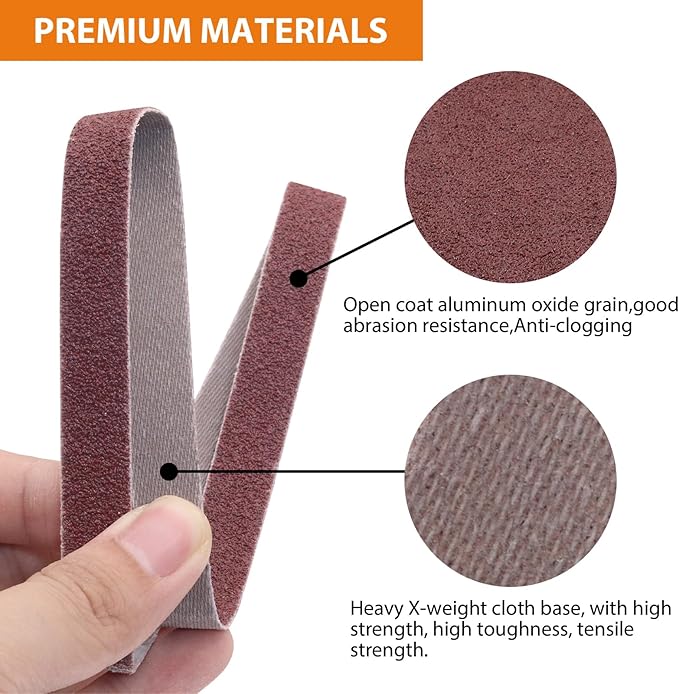 TAOKYID 36 Pack 1/2 x 18 Inch Sanding Belts for Air Belt Sander, Aluminum Oxide File Abrasive Belts 1/2-Inch x 18-Inch, 12 Each of 40/60/80 Assorted Grits 1/2x18 Sanding Belt Sandpaper