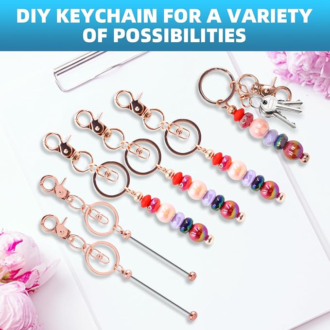 100 Pcs Beadable Keychains Bulk Kit – DIY Keychain Making Supplies - Image 5