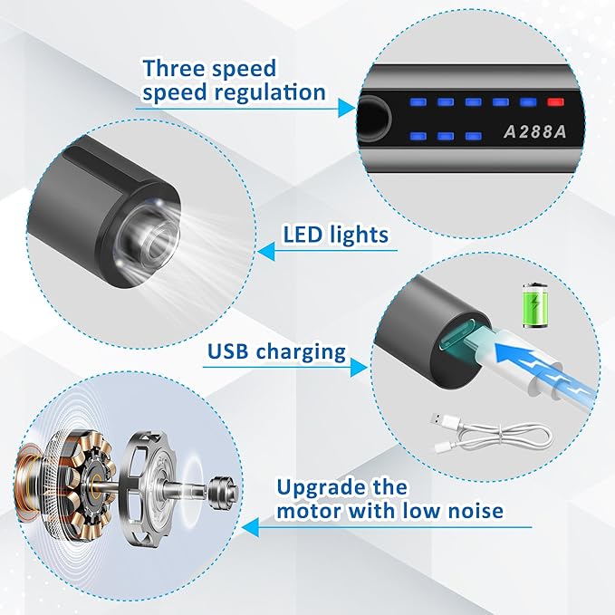 Electric Engraving Pen with Light, Mini DIY Electric Etching Machines with 44 Bits,USB Rechargeable Cordless Rotary Tool,Engraving Pen for Metal, Wood, Glass and Plastic,Dark Grey