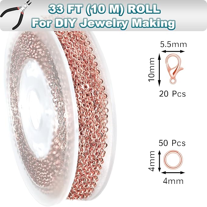 Jishi 33ft Link Cable Chain Roll 2mm, Rose Gold Chain - Image 2