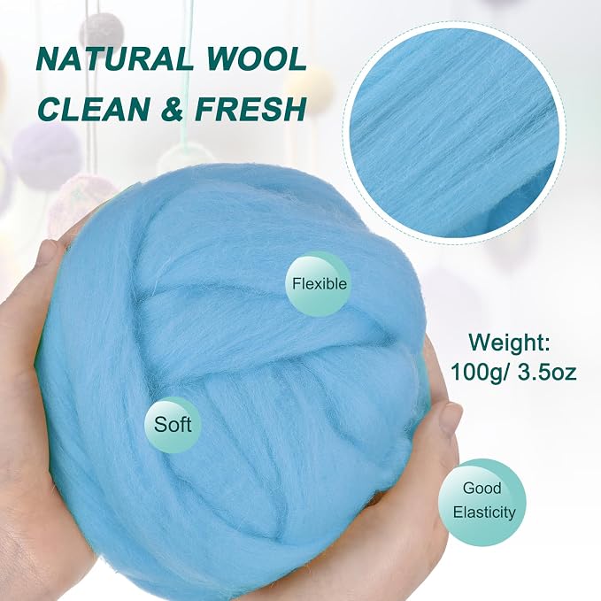 uxcell Needle Felting Wool, 3.5 Oz Nature Fibre Wool Yarn Roving - Image 2